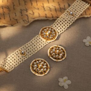 Royal Splendor 22K Gold Plated Kundan and Pearl beaded Choker jewelry Set - Gold