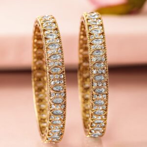 Set of 2 18 K Mehandi Gold-Plated Bangles with Cubic Zirconia & White Stone Details - 2.6