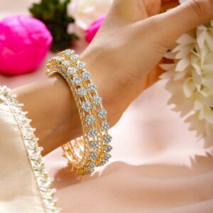 Set of 2 18K Gold-Plated AD Studded Floral Filigree Handcrafted Bangles - 02-Jun