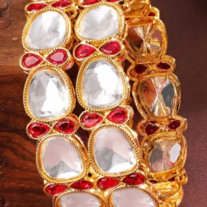 Set of 2 18K Gold-Plated Crystal White Cubic Zirconia & Ruby Red Stone Studded Bangles - 2.6