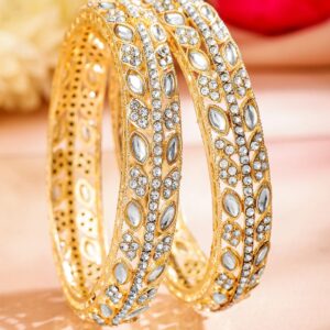 Set of 2 18K Gold-Plated Kundan & AD Studded Handcrafted Premium Bangles for Women - 2.4