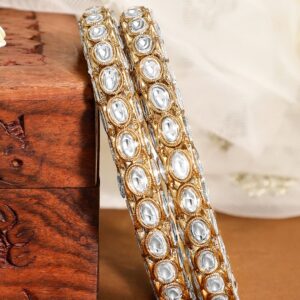 Set of 2, 18K Gold-Plated Kundan Studded Handcrafted Traditional Bangles - 2.6