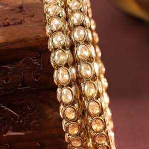 Set of 2 18K Gold-Plated Light Gold-Toned Cubic Zirconia Oval Studded Bangles - 2.4