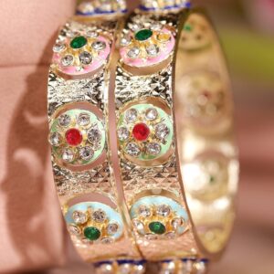 Set of 2 18K Gold-Plated Multicolor Enamel & Cubic Zirconia Studded Bangles - 02-Apr