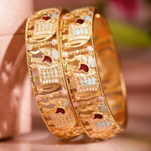Set of 2 18K Gold-Plated Multicolor Enamel in Elephant Handcrafted Ethnic Bangles - 02-Apr