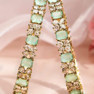 Set of 2 18K Gold-Plated Pastel Green & White Zirconia Studded Floral Bangles - 2.4