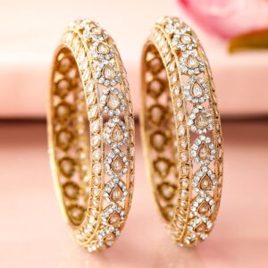 Set of 2 18K Mehandi Gold-Plated Kundan & Cubic Zirconia Studded Designer Bangles - 2.1