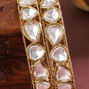 Set of 2 18K Mehandi Gold-Plated White Cubic Zirconia Studded Designer Bangles - 2.4