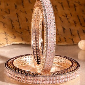Set of 2 18K Rose Gold-Plated White Cubic Zirconia Studded Luxe Bangles for Women - 02-Apr