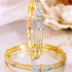 Set of 2, 22K Gold-Plated & Rhodium Accent Cubic Zirconia Studded Bangles - 2.6
