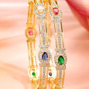 Set Of 2 22K Gold-Plated Multicolor Gemstone & Cubic Zirconia-Studded Bangles - 02-Apr