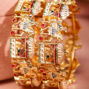 Set of 2 22K Gold Plated Handcrafted Bridal Bangles with Multicolor Enamel & Stones - 02-Jun