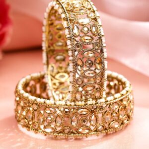 Set of 2, 22K Gold Plated Kundan & CZ Studded & Pearl Beaded Handcrafted Bangles - 2.1