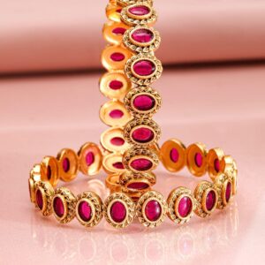Set of 2 22K Gold-Plated Ruby Stone Studded Traditional Bangles - 02-Aug