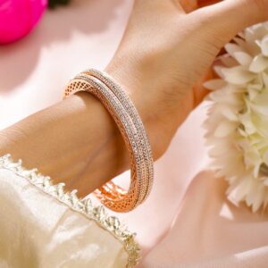 Set of 2 22K Rose Gold-Plated Cubic Zirconia Studded Handcrafted Premium Bangles - 02-Jun