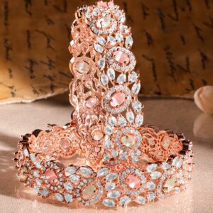 Set of 2 22K Rose Gold-Plated Pastel Pink, Blue & White Cubic Zirconia Studded Premium Bangles - 02-Jun
