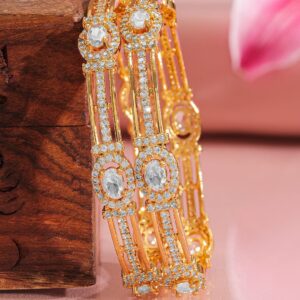 Set Of 2 22KT Gold-Plated White Cubic Zirconia-Studded Bangles - Gold