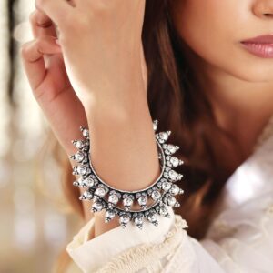 Set Of 2 Silver-Plated Oxidized Artisan-Crafted Bangles with Ghungroo Beads - 2.8