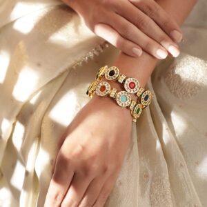 Set Of 2 Gold-Plated Stone-Studded Bangles - 2.8