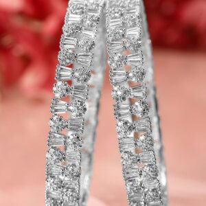 Set of 2 Rhodium-Plated AAA Cubic Zirconia Studded Handcrafted Premium Bangles - 02-Aug