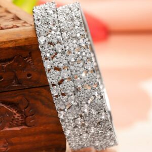 Set of 2 Rhodium-Plated AAA Cubic Zirconia Studded Handcrafted Premium Bangles - 02-Aug