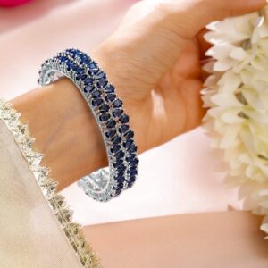 Set of 2 Rhodium-Plated Blue Sapphire Studded Handcrafted Premium Bangles - 02-Apr