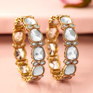 Set of 2 Rhodium-Plated Crystal White Cubic Zirconia Studded Premium Bangles - 02-Jun