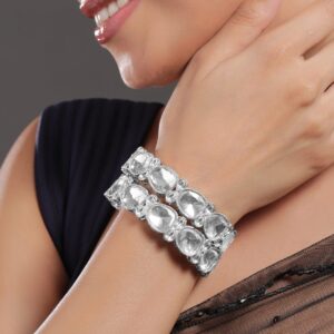 Set of 2 Rhodium-Plated Crystal White Cubic Zirconia Studded Premium Bangles - 2.6