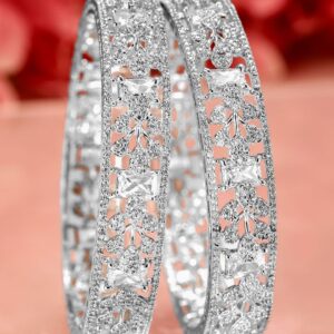 Set of 2, Rhodium-Plated Cubic Zirconia Studded Premium Handcrafted Bangles - 02-Apr