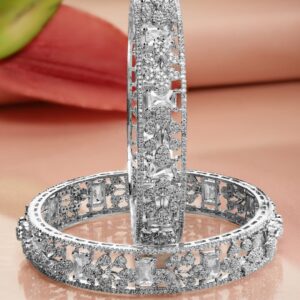 Set of 2, Rhodium-Plated Cubic Zirconia Studded Premium Handcrafted Bangles - 02-Jun