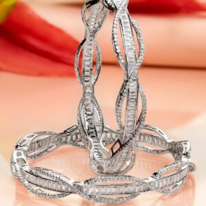Set of 2 Rhodium-Plated Cubic Zirconia Studded Twisted Design Premium Bangles - 02-Jun