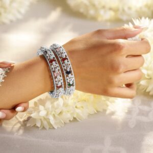 Set Of 2 Rhodium-Plated CZ Studded Bangles - 02-Aug