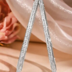 Set of 2, Rhodium-Plated Sparkling Cubic Zirconia Studded Premium Bangles - 2.8