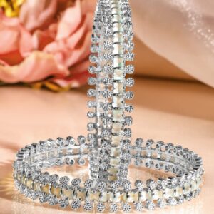 Set of 2 Rhodium-Plated White & Mint Green Cubic Zirconia Studded Handcrafted Luxe Bangles - 02-Aug