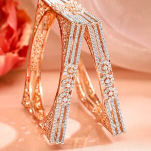 Set Of 2 Rose Gold-Plated Cubic Zirconia Stone Studded Handcrafted Bangle - 2.4
