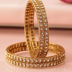 Set of 4 18 K Mehndi Gold-Plated Crystal White Cubic Zirconia Studded Bangles - 2.1
