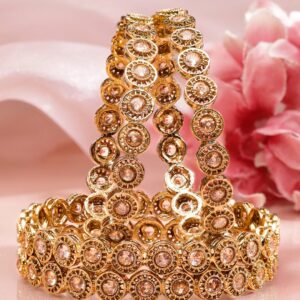 Set of 4 18K Gold-Plated Light Peach Cubic Zirconia Studded Circular Bangles - 2.6