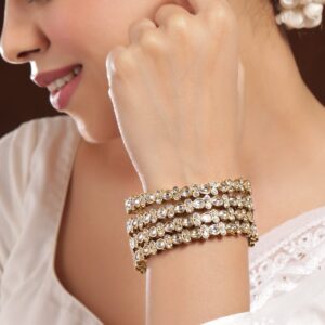 Set of 4 18K Mehandi Gold-Plated Kundan & Cubic Zirconia Studded Designer Bangles - 02-Aug