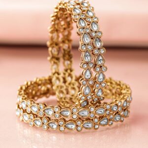 Set of 4 18K Mehandi Gold-Plated Kundan & Cubic Zirconia Studded Designer Bangles - 2.1