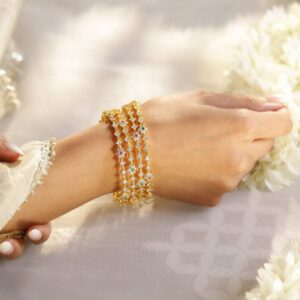 Set Of 4 22 K Gold Plated Ruby, Emerald & CZ-Studded Bangles - 2.6