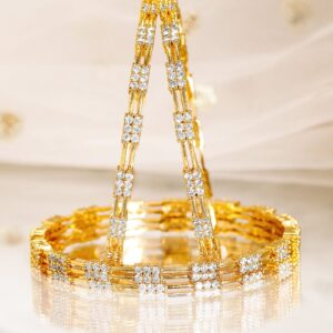 Set of 4, 22K Gold-Plated & Cubic Zirconia Studded Handcrafted Bangles - 02-Jun