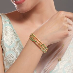 Set of 4 22K Gold-Plated Emerald Green Stone Handcrafted Bangle Set - 2.4