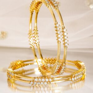 Set of 4, 22K Gold-Plated & White Cubic Zirconia Stone Studded Handcrafted Classic Bangles - 02-Aug