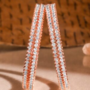 Set of 4 22K Rose Gold Plated Cubic Zirconia Stone Studded Classics Bangles - 02-Jun