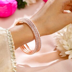 Set of 4 22K Rose Gold-Plated Sparkling White Cubic Zirconia Stones Premium Bangle - 02-Apr