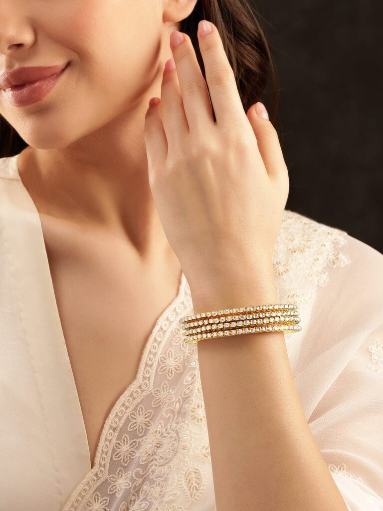Set Of 4 Gold-Plated Kundan-Studded Bangles - 2.4.