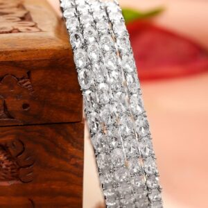 Set Of 4 Rhodium-Plated Crystal AD & Cubic Zirconia Stone Studded Premium Bangles - 2.8