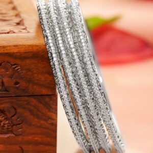 Set of 4 Rhodium-Plated Cubic Zirconia Stone Studded Luxurious Bangles - 2.8