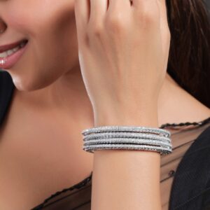Set of 4 Rhodium-Plated Cubic Zirconia Studded Bangles - 2.4