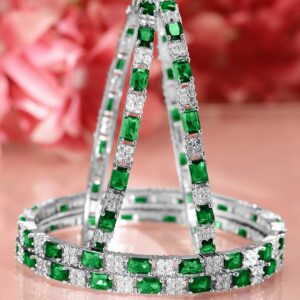 Set of 4 Rhodium-Plated Emerald Green & White Cubic Zirconia Studded Bangles - 02-Apr